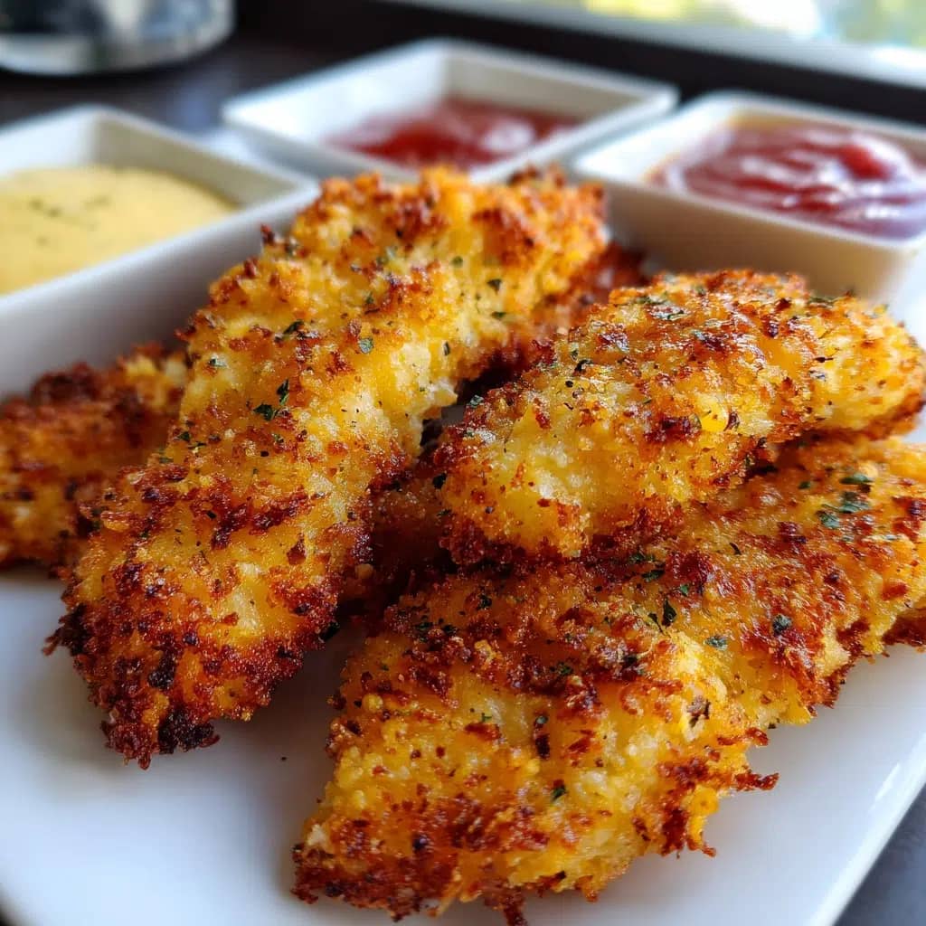 Crispy chicken cheez it crusted tenders on a plate