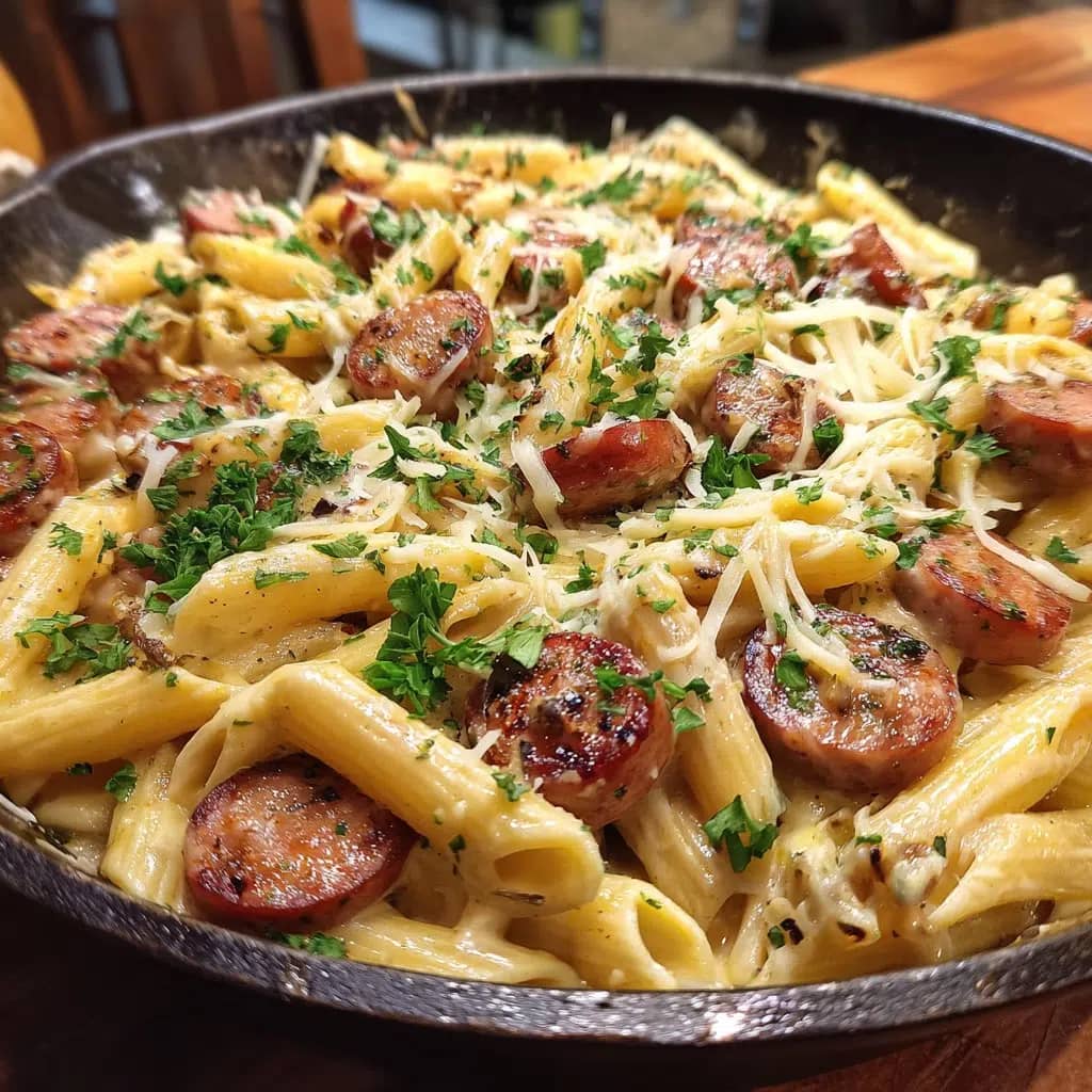 Creamy Kielbasa Sausage Pasta Skillet