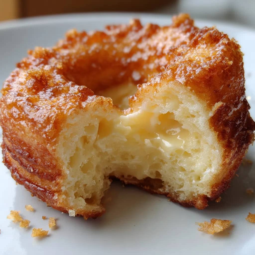 Inside texture of a French cruller donut close-up
