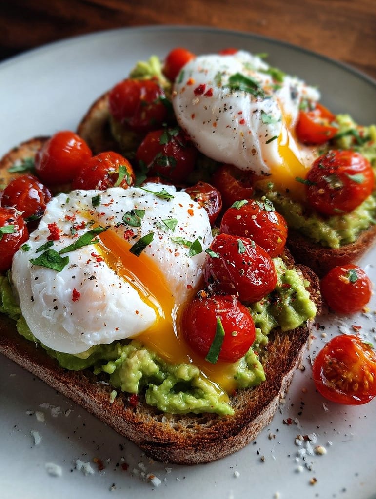 Creamy Avocado Toast with Poached Egg and Cherry Tomatoes (3)