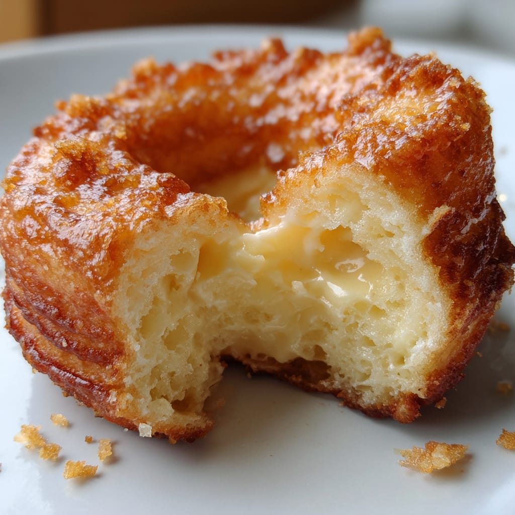 Inside texture of a French cruller donut close-up